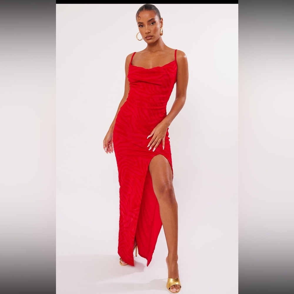 PrettyLittleThing Strapless Red Maxi Dress